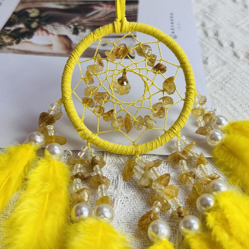 Dream Catcher auto kulons meitenēm Spalvas spogulis piekarināms kulons Mājas dekors Lucky Car Ornaments Salona aksesuāri Kristāls