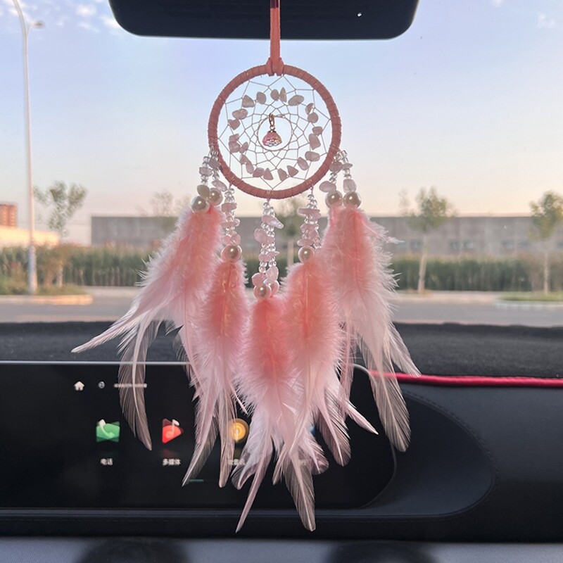 Dream Catcher auto kulons meitenēm Spalvas spogulis piekarināms kulons Mājas dekors Lucky Car Ornaments Salona aksesuāri Kristāls