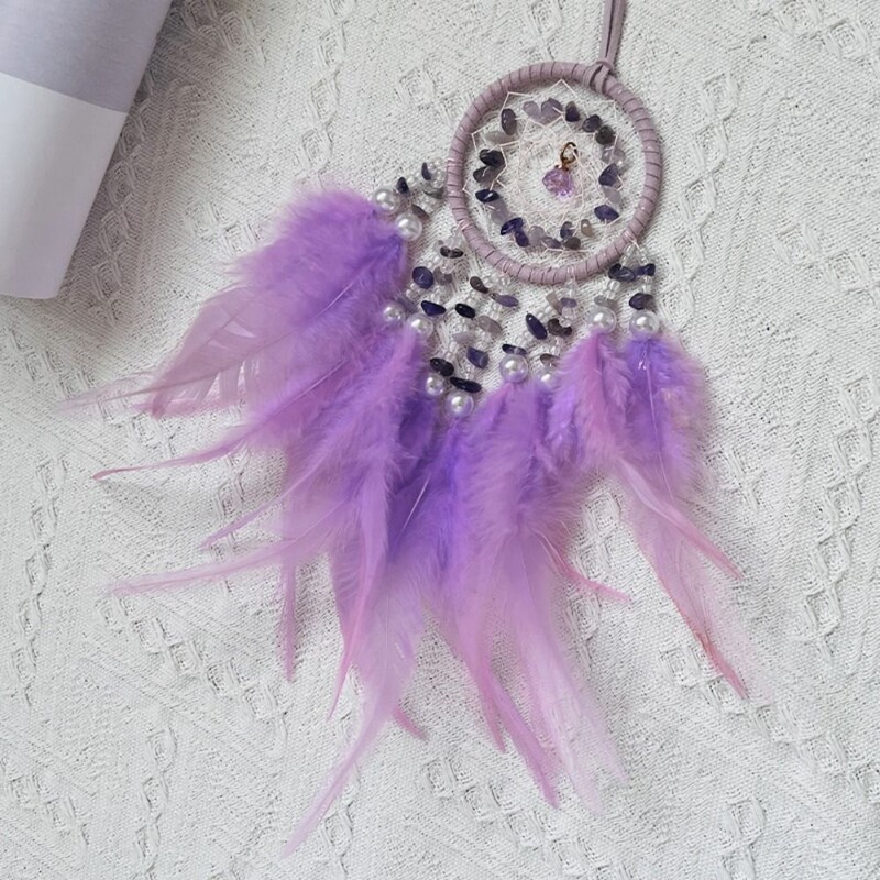Dream Catcher auto kulons meitenēm Spalvas spogulis piekarināms kulons Mājas dekors Lucky Car Ornaments Salona aksesuāri Kristāls