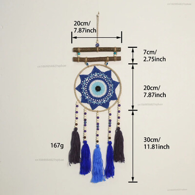 20 cm-es kör alakú vasgyűrű bohém színes bojt Álomfogó háló Gonosz szemek fa bot Otthoni dekoráció fali szélcsengő