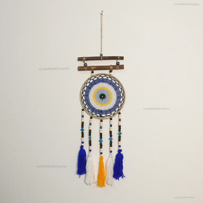 20 cm-es kör alakú vasgyűrű bohém színes bojt Álomfogó háló Gonosz szemek fa bot Otthoni dekoráció fali szélcsengő