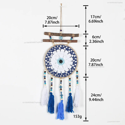 20 cm-es kör alakú vasgyűrű bohém színes bojt Álomfogó háló Gonosz szemek fa bot Otthoni dekoráció fali szélcsengő