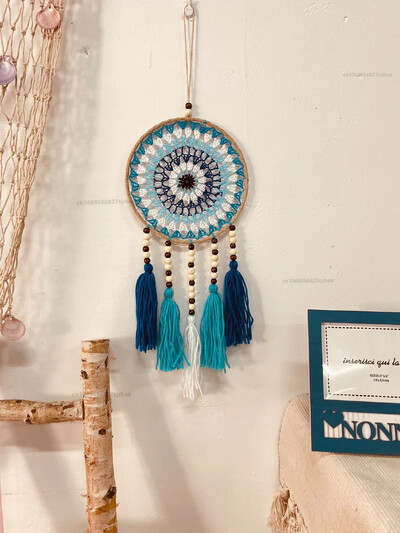 20 cm-es kör alakú vasgyűrű bohém színes bojt Álomfogó háló Gonosz szemek fa bot Otthoni dekoráció fali szélcsengő