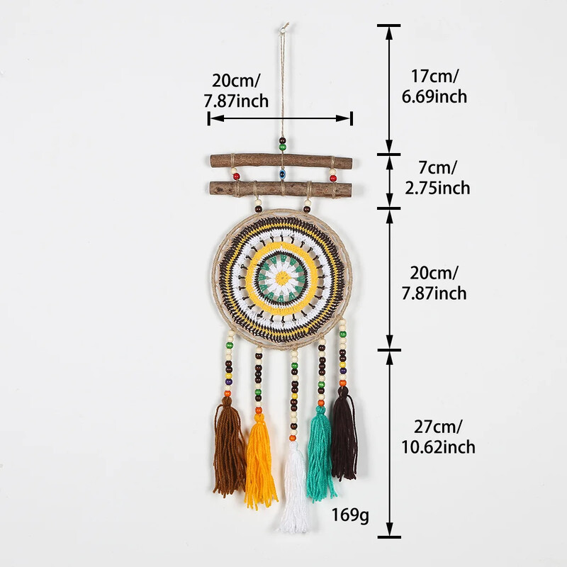 20 cm-es kör alakú vasgyűrű bohém színes bojt Álomfogó háló Gonosz szemek fa bot Otthoni dekoráció fali szélcsengő