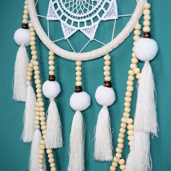 Macrame Wall Hanging Dream Catcher Μεγάλη φυσική Hairball (χάντρες με φούντα)