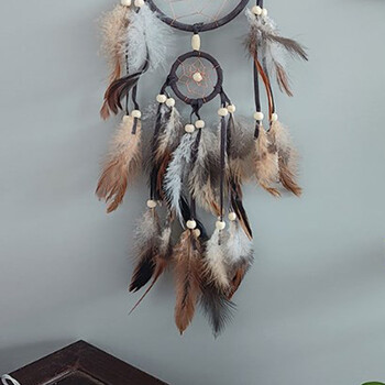 1 PC Indian Dream Catcher με καφέ φτερά - Αξεσουάρ κρεβατοκάμαρας Dream Catcher που κρέμονται στον τοίχο - Wind Chime Dream Catcher