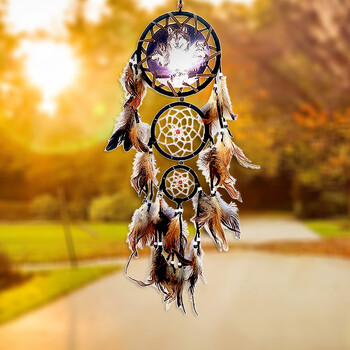 Wolf Style Dream Catcher κρεμαστό στολίδι που κρέμεται με φτερά Χειροποίητα χειροτεχνήματα τέχνης Ρομαντικό δημιουργικό όμορφο για διακόσμηση πάρτι