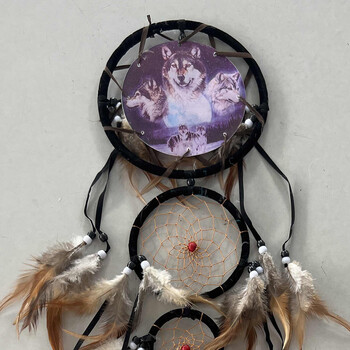 Wolf Style Dream Catcher κρεμαστό στολίδι που κρέμεται με φτερά Χειροποίητα χειροτεχνήματα τέχνης Ρομαντικό δημιουργικό όμορφο για διακόσμηση πάρτι