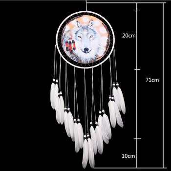 Wolf Printed Net Feather Bead Dream Catcher Κρεμαστό Στολίδι διακόσμηση παιδικού δωματίου διακόσμηση δωματίου για κορίτσια