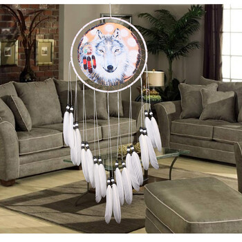 Wolf Printed Net Feather Bead Dream Catcher Κρεμαστό Στολίδι διακόσμηση παιδικού δωματίου διακόσμηση δωματίου για κορίτσια