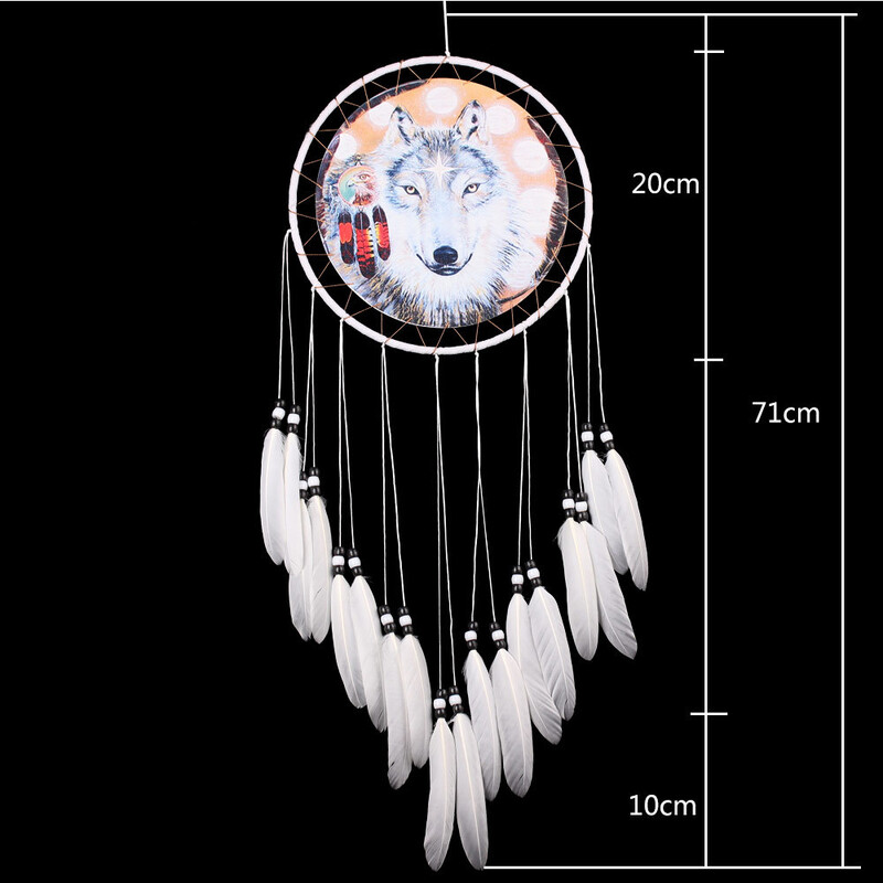 Wolf Printed Net Feather Bead Dream Catcher Κρεμαστό Στολίδι διακόσμηση παιδικού δωματίου διακόσμηση δωματίου για κορίτσια