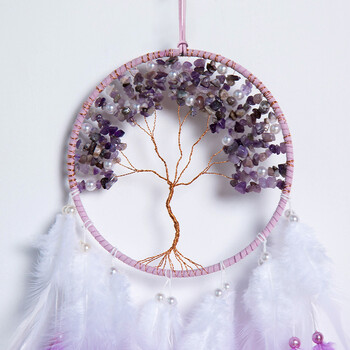 Tree Of Life Dream Catcher Διακοσμήσεις Τοίχων Χειροποίητο φτερό Κρυστάλλινο Πέτρινο Ανεμοσκόπιο Δωμάτιο Κρεμαστά Στολίδια Δώρα Φεστιβάλ