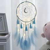 Karsts sapņu ķērējs, spalvu kulons, romantisks radošs piekarināms pie sienas LED lampa lidojošs vēja zvani apgaismojums sapņu ķērājs ar rokām darināta dāvana