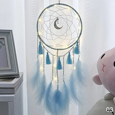 Karsts sapņu ķērējs, spalvu kulons, romantisks radošs piekarināms pie sienas LED lampa lidojošs vēja zvani apgaismojums sapņu ķērājs ar rokām darināta dāvana