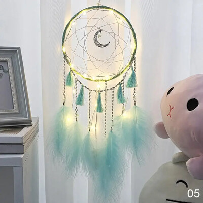 Karsts sapņu ķērējs, spalvu kulons, romantisks radošs piekarināms pie sienas LED lampa lidojošs vēja zvani apgaismojums sapņu ķērājs ar rokām darināta dāvana