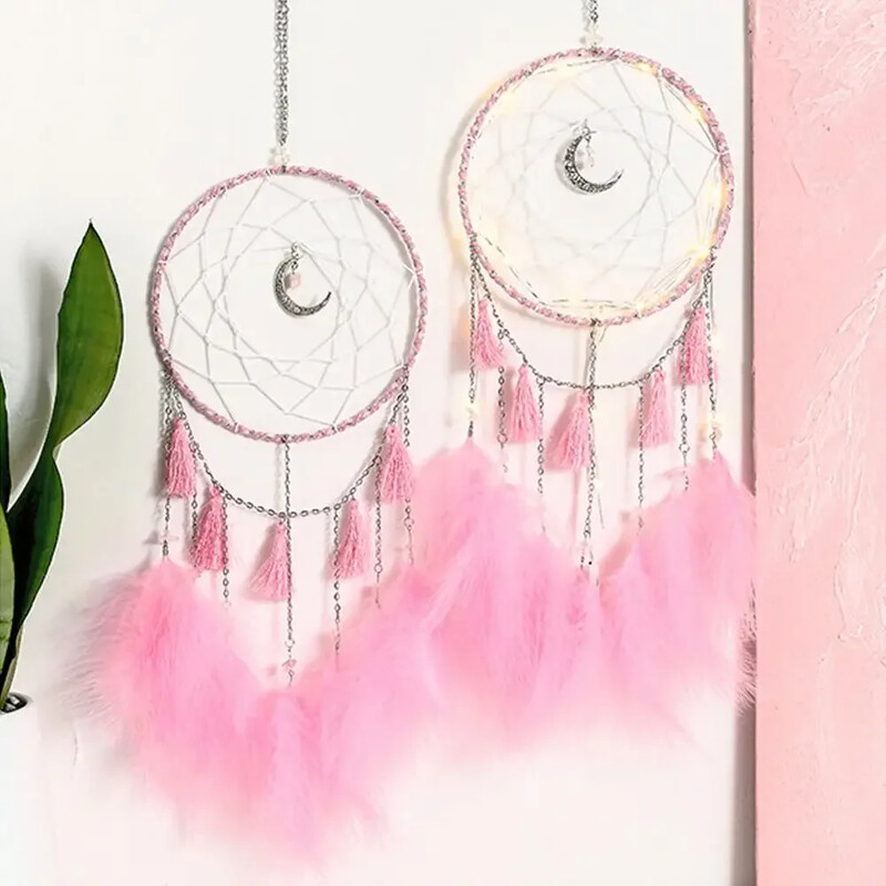 Hot Dreamcatcher pernati privjesak Romantična kreativna zidna viseća LED svjetiljka Leteća vjetrena zvona Rasvjeta Hvatač snova Ručno izrađeni poklon