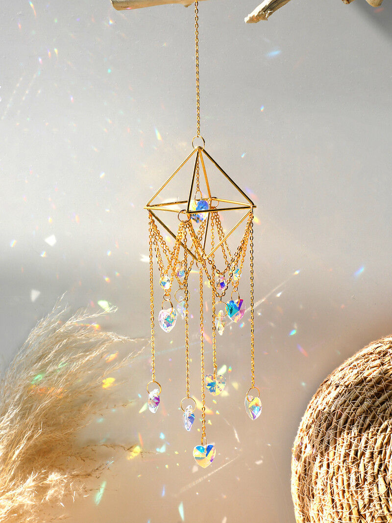 Rombus Kristalni hvatač sunca sa srcolikim zvončićima za prozore Vrt Hvatač sunca Vanjski dekori Ukrasi za automobile Rukotvorine Poklon