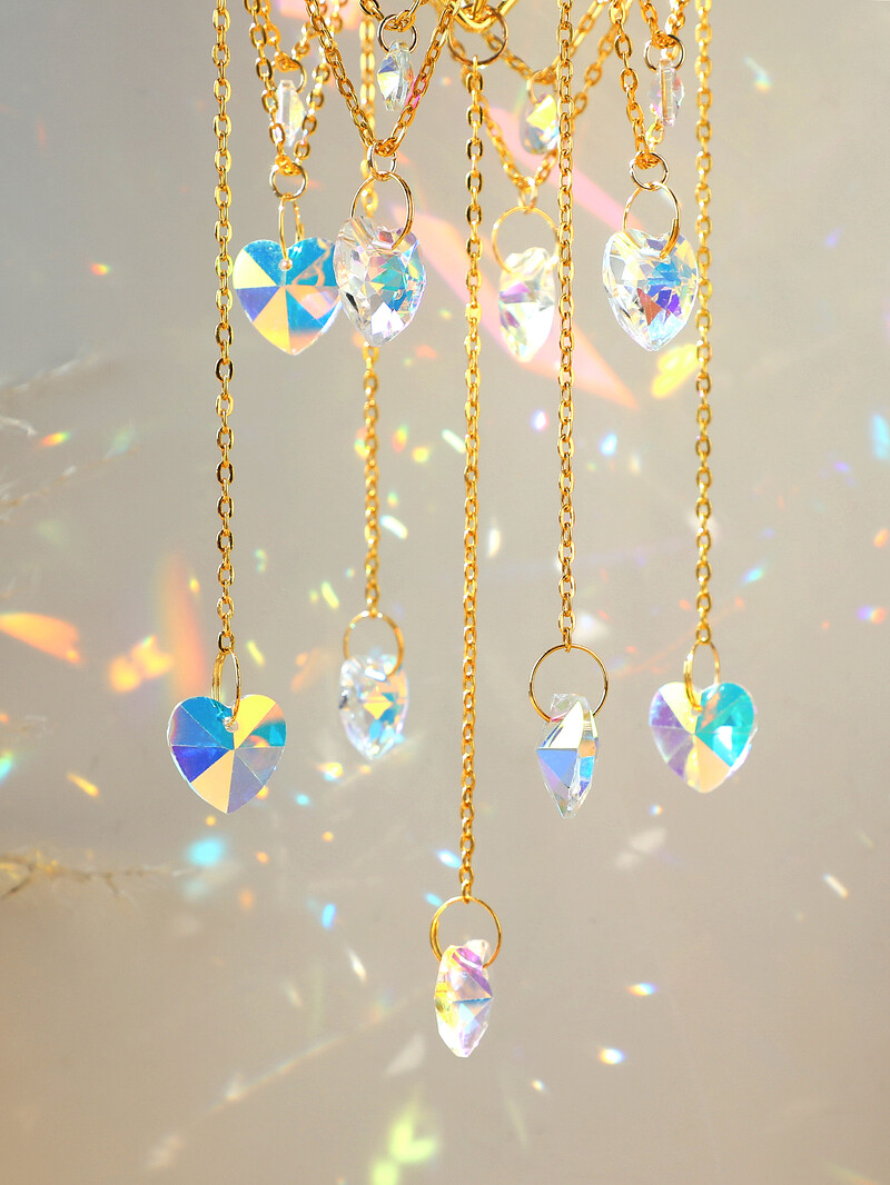 Rombus Kristalni hvatač sunca sa srcolikim zvončićima za prozore Vrt Hvatač sunca Vanjski dekori Ukrasi za automobile Rukotvorine Poklon