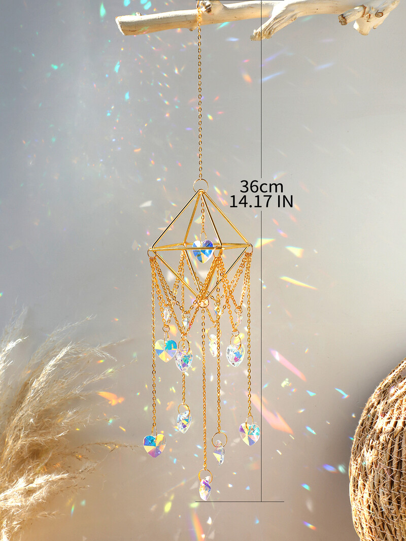 Rombus Kristalni hvatač sunca sa srcolikim zvončićima za prozore Vrt Hvatač sunca Vanjski dekori Ukrasi za automobile Rukotvorine Poklon