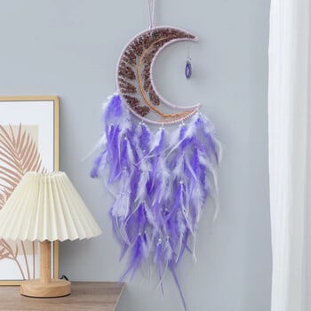 Feather Dream Catcher Κρυστάλλινο Χαλίκι Φεγγάρι Κρεμαστό Χειροποίητο Tree of Life Dream Catcher Διακόσμηση σαλονιού Δώρο γενεθλίων