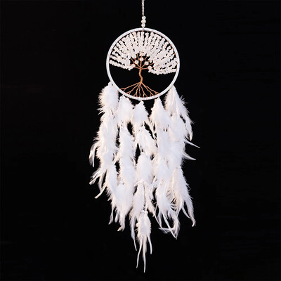 Feather Dream Catcher kristály kavicsos hold falra akasztó kézzel készített életfa Álomfogó nappali dekoráció születésnapi ajándék