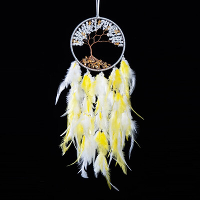 Feather Dream Catcher kristály kavicsos hold falra akasztó kézzel készített életfa Álomfogó nappali dekoráció születésnapi ajándék