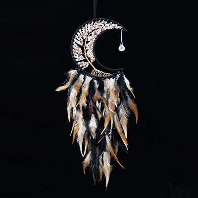 Feather Dream Catcher kristály kavicsos hold falra akasztó kézzel készített életfa Álomfogó nappali dekoráció születésnapi ajándék
