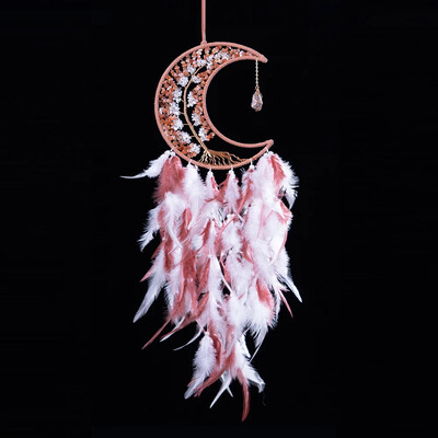 Feather Dream Catcher kristály kavicsos hold falra akasztó kézzel készített életfa Álomfogó nappali dekoráció születésnapi ajándék