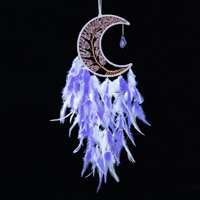 Feather Dream Catcher kristály kavicsos hold falra akasztó kézzel készített életfa Álomfogó nappali dekoráció születésnapi ajándék
