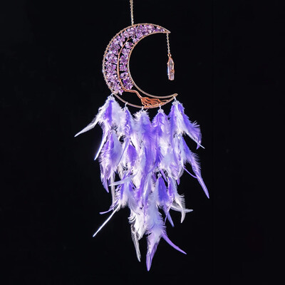 Feather Dream Catcher kristály kavicsos hold falra akasztó kézzel készített életfa Álomfogó nappali dekoráció születésnapi ajándék