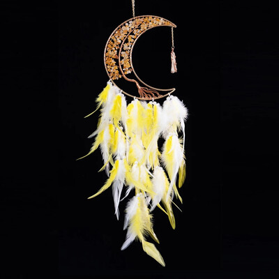 Feather Dream Catcher kristály kavicsos hold falra akasztó kézzel készített életfa Álomfogó nappali dekoráció születésnapi ajándék