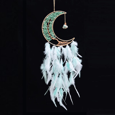 Feather Dream Catcher kristály kavicsos hold falra akasztó kézzel készített életfa Álomfogó nappali dekoráció születésnapi ajándék