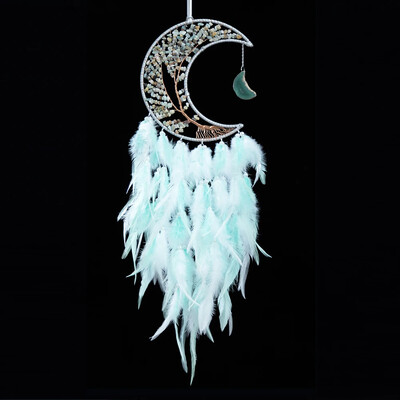 Feather Dream Catcher kristály kavicsos hold falra akasztó kézzel készített életfa Álomfogó nappali dekoráció születésnapi ajándék