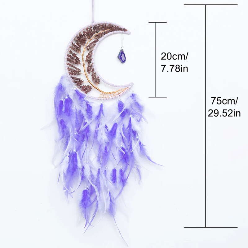 Feather Dream Catcher kristály kavicsos hold falra akasztó kézzel készített életfa Álomfogó nappali dekoráció születésnapi ajándék