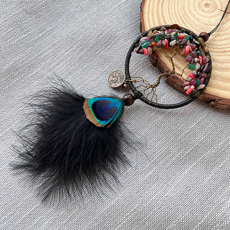 Hvatač snova Ručno tkana vjetrena zvona Vintage Paunovo pero Kristalni privjesak za automobil Vrt Vanjski viseći ukrasi Uređenje doma