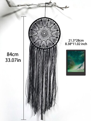 Μαύρος ιστός αράχνης Στρογγυλός Macrame Dream Catcher LED Διακόσμηση τοίχου Boho Διακόσμηση Υπνοδωματίου Σπιτιού Διακόσμηση τοίχου Δώρο για τη γιορτή της μητέρας