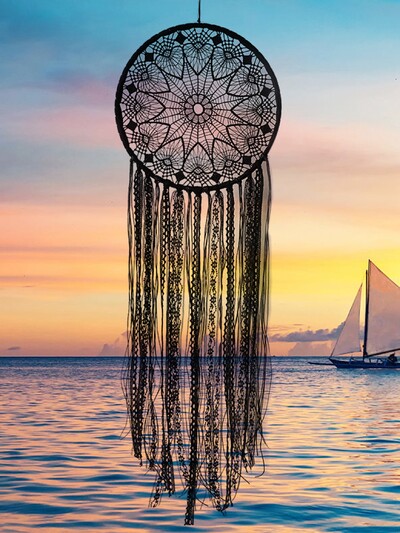 Juodas voratinklis apvalus Macrame Dream Catcher LED sieninis dekoras Boho miegamojo namų dekoras Sienų dekoras Motinos dienos dovana