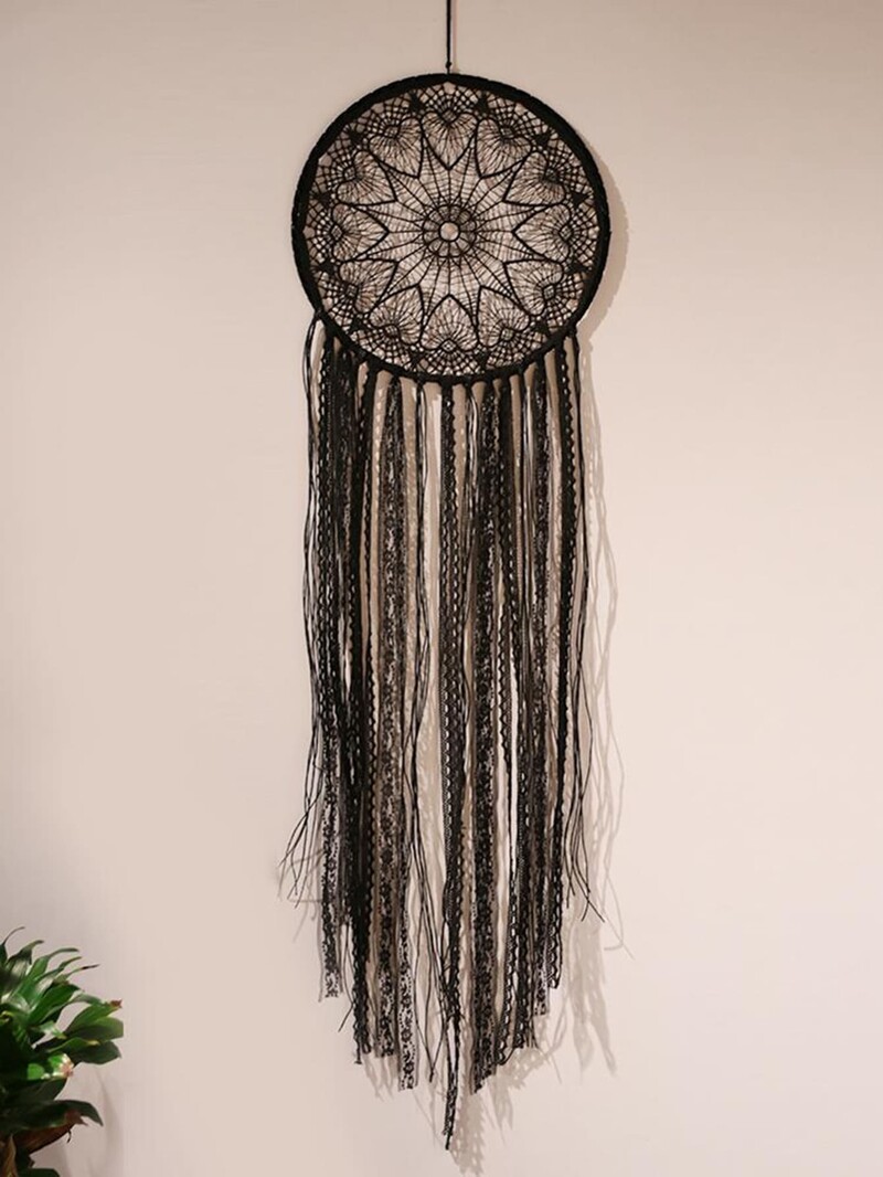 Crna paukova mreža Okrugli makrame Hvatač snova LED zidni viseći dekor Boho spavaća soba Dekoracija doma Zidni dekor Poklon za Majčin dan