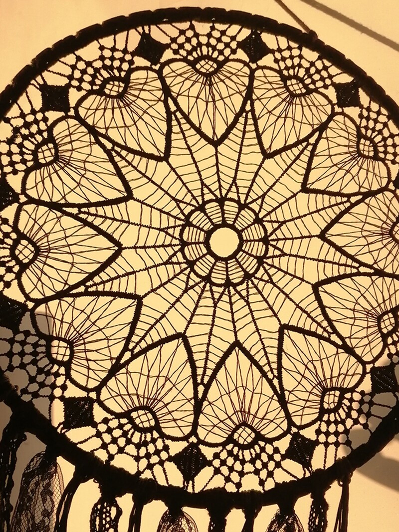 Crna paukova mreža Okrugli makrame Hvatač snova LED zidni viseći dekor Boho spavaća soba Dekoracija doma Zidni dekor Poklon za Majčin dan
