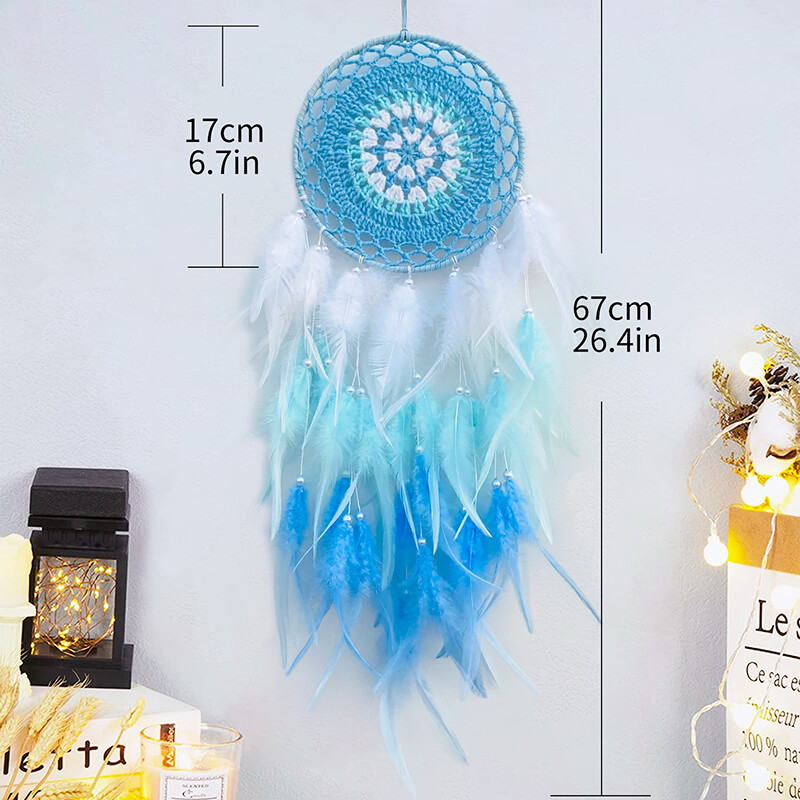 Apărător de vise croșetat, țesut manual, clopoțel de vânt cu pene colorate, fundal creativ pentru sufragerie, ornamente pentru agățat pe perete, decor acasă