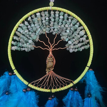 Emerald Green Gem Dream Catchers Κουκουβάγια True Feathers Dream Catchers Κρεμάστρες τοίχου Dreamcatcher Δώρα γενεθλίων για κορίτσι Διακόσμηση σπιτιού