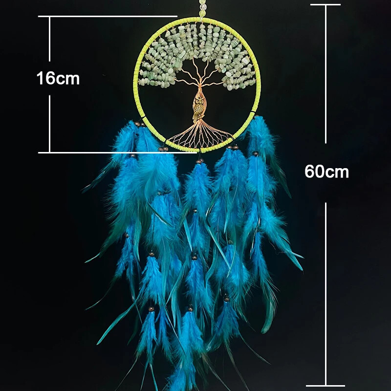 Atrapatoare de vise cu bijuterie verde smarald Bufnita pene adevarate Captatoare de vise Taperaturi pentru perete Captatoare de vise Cadouri de aniversare pentru fete Decoratiune pentru casa