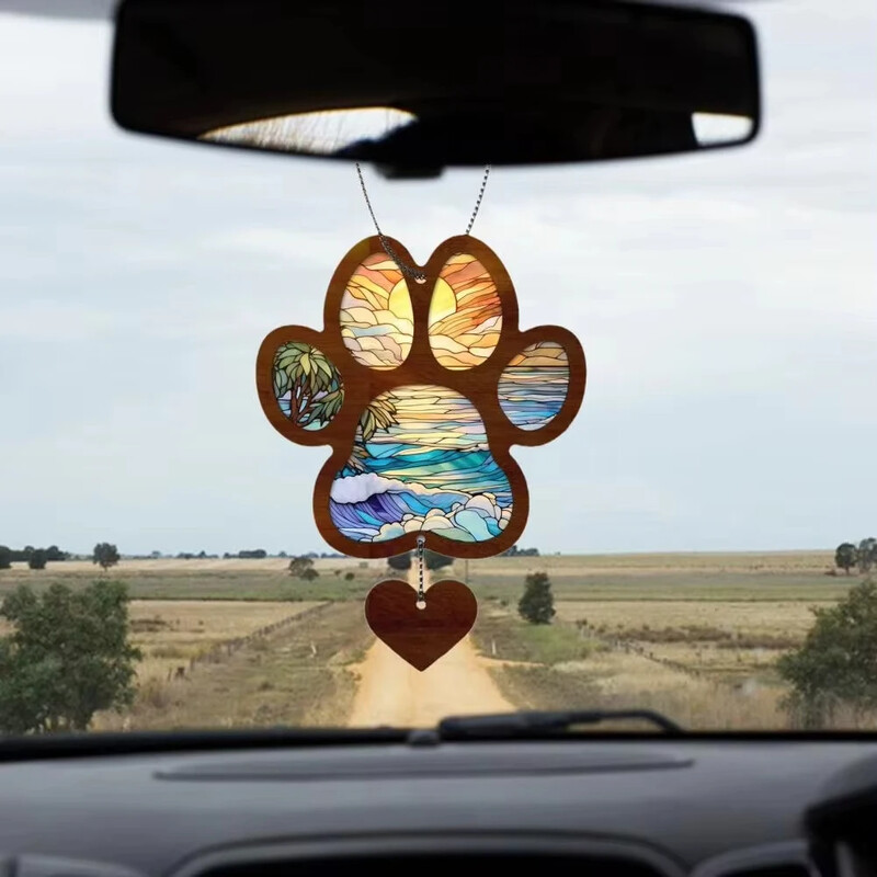 Kisállat-emlékmű Napfogó Lógó Dekoráció Kutya Macska Mancs Autó Visszapillantó Tükör Lógó Dísz Szeretett kisállat elvesztése, fali ablak medál