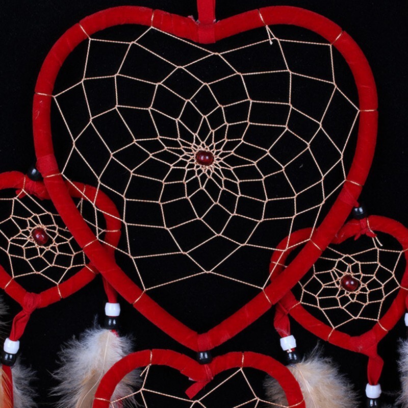 Ručno rađeni ljubavni privjesci od perja u obliku srca Viseći na zid Hvatač mreže za snove Sanjiva dekoracija sobe Indije i kulture Vilinski ukras Crveni