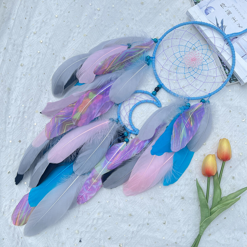 Sapņu ķērājs Ar rokām austi krāsaini spalvu vēja zvani Dzīvojamā istaba Guļamistaba Fona sienu dekorēšana Festivāla dāvanas Mājas dekors