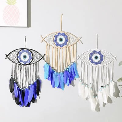 Διπλή στρώση Feather Evil Eye Dream Catcher Χονδρική Διακοσμήσεις σπιτιού Χειροποίητα δώρα Φοιτητικό Δώρο Ανεμοσκόπησης Κρεμαστά