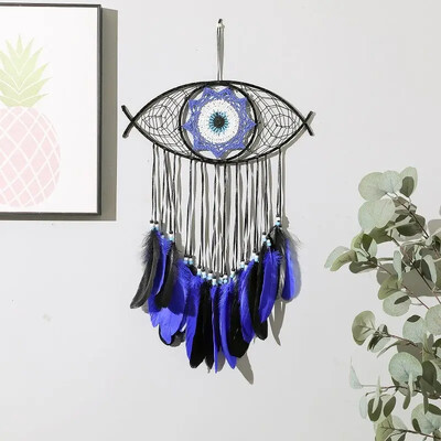 Kétrétegű toll Evil Eye Dream Catcher nagykereskedés Lakásdekorációk Kézzel készített ajándékok Diákajándékok Függesztett szélcsengő