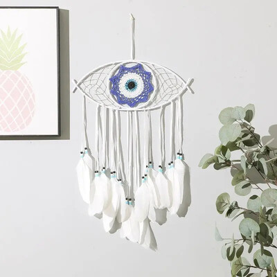 Kétrétegű toll Evil Eye Dream Catcher nagykereskedés Lakásdekorációk Kézzel készített ajándékok Diákajándékok Függesztett szélcsengő
