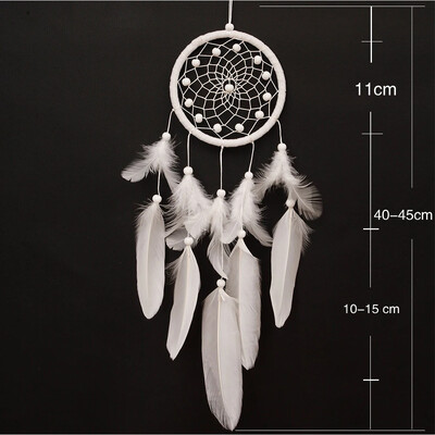 55 cm-es fehér álomfogó háló tollakkal Kézzel készített fali autódísz kézműves lakberendezési dekoráció szélcsengő csepphajó
