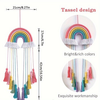 Bohemian Rainbow Στολή Χειροποίητο Δαντελένιο Κρεμαστό Φιόγκο Κρεμαστό κεφαλόδεσμο φούντα Διακόσμηση σπιτιού Dream Catcher